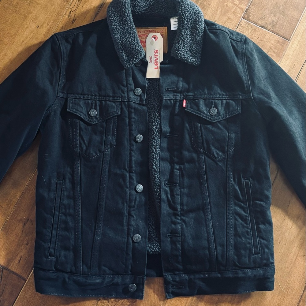 Levi's Black Denim Jacket with Sherpa Collar